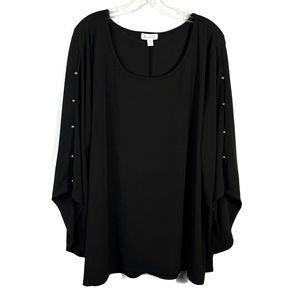 Espresso Black Slinky No-Iron Brass Button Sleeve Plus Size Blouse Size 3X XXXL